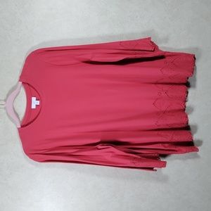 01572 J. Jill red 3/4 sleeve blouse with eyelet trim XL NEW